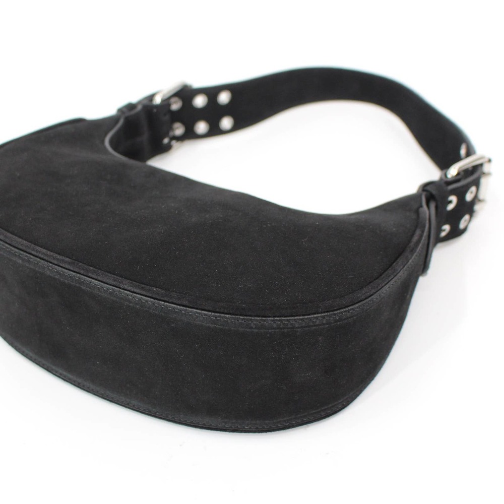 BY FAR Black Suede Leather Soho Handbag Half Moon Shoulder Bag NEW Silver Zip - Picture 5 of 9
